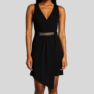 5th & Love Wrap Dress Women's Size Small Black Gold Belt Sleeveless Asymmetrical